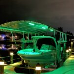 Exclus™ Canopy Light 6225233 Mounted under boat lift canopy frames. 12V DC LED. Three 40” long light bars. Each light bar dimension 40” by ¾ ” by ¾ ”. Powered by plug-in transformer. Programmable timer with photo-eye. Color changeable, dimmable by remote. 17W each light bar totally 51W. Incl. 2 ½” by 2 ½” by 1” controller box, mounting clips and ½” self drill screws.